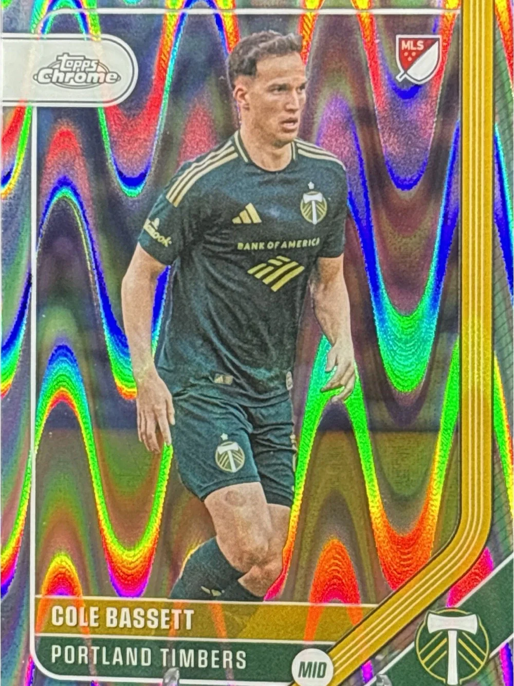 Topps Chrome Cole Bassett Portland Timbers Soccer Card Wave Refractor
